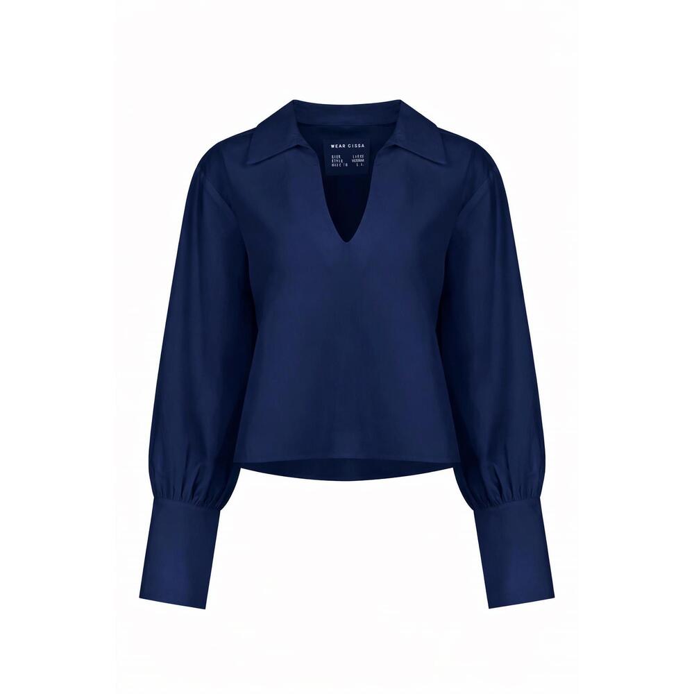 NEW CISSA women's victorian cotton lawn shirt in navy blue